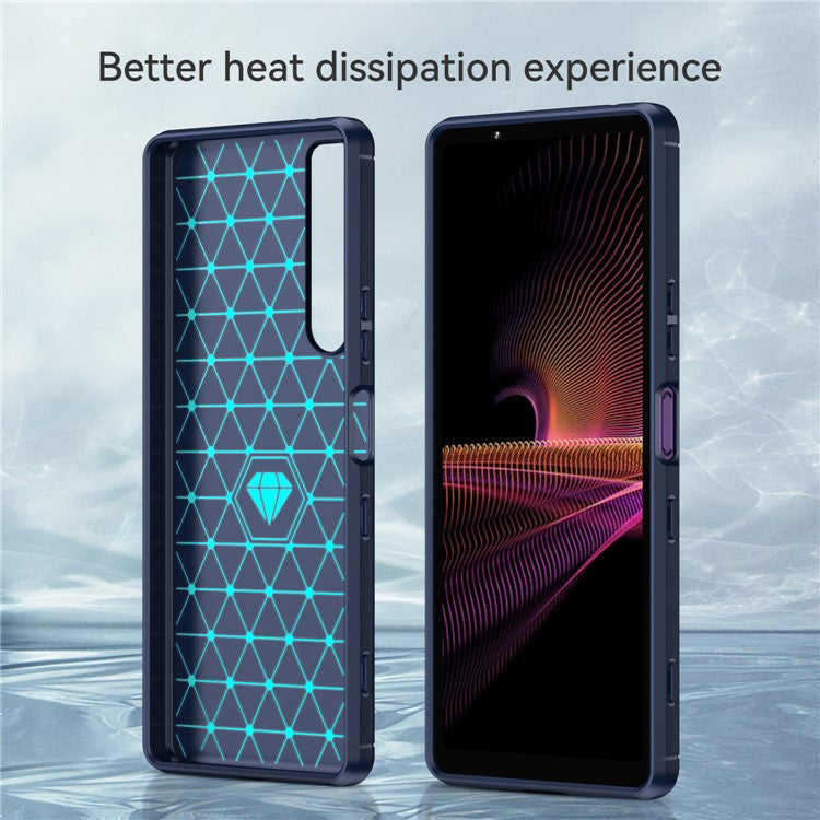 1.8mm TPU Case Carbon Fiber Texture Fine Workmanship Brushed Surface Bendable Phone Cover for Sony Xperia 1 III 5G - Blue