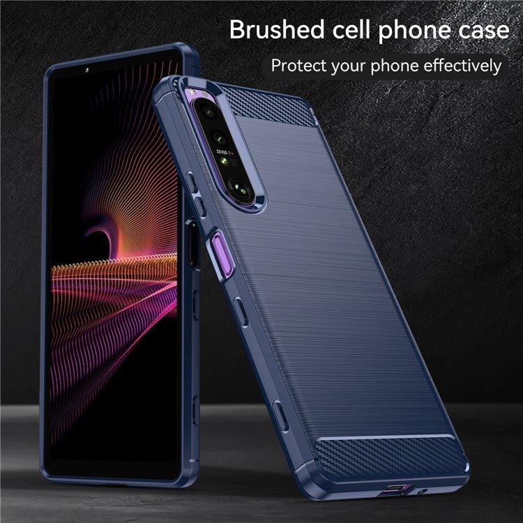 1.8mm TPU Case Carbon Fiber Texture Fine Workmanship Brushed Surface Bendable Phone Cover for Sony Xperia 1 III 5G - Blue