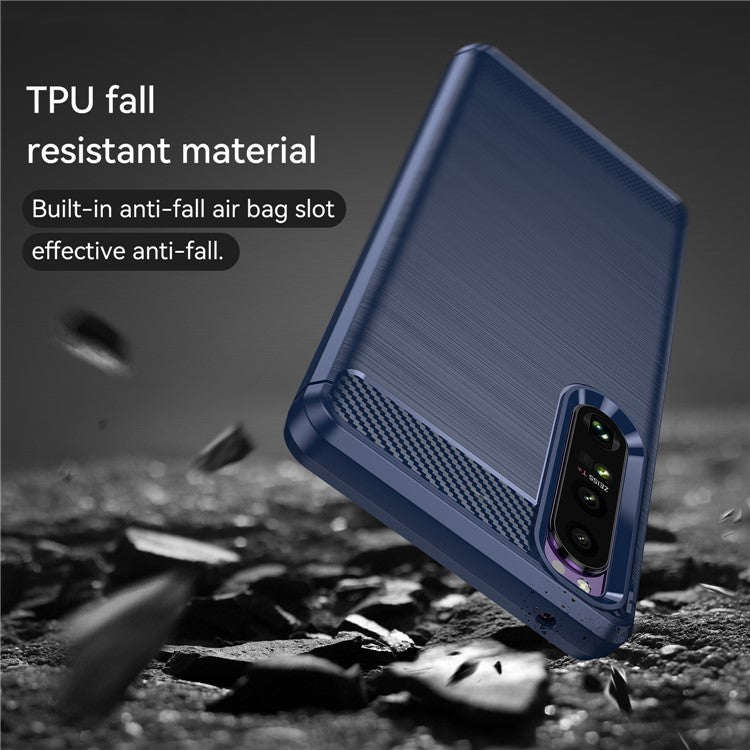 1.8mm TPU Case Carbon Fiber Texture Fine Workmanship Brushed Surface Bendable Phone Cover for Sony Xperia 1 III 5G - Blue