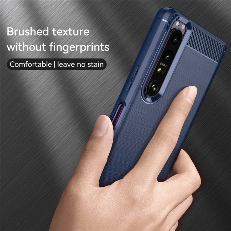 1.8mm TPU Case Carbon Fiber Texture Fine Workmanship Brushed Surface Bendable Phone Cover for Sony Xperia 1 III 5G - Blue