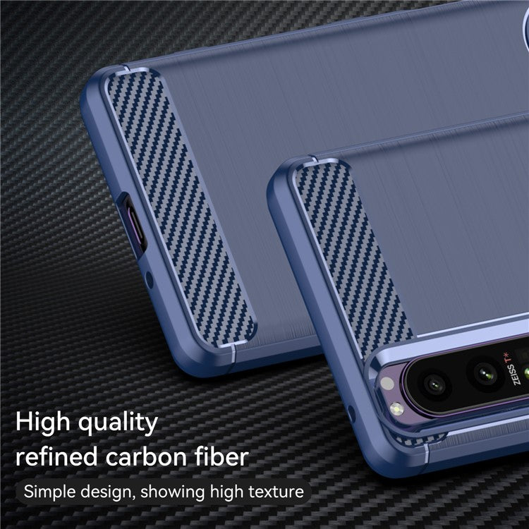 1.8mm TPU Case Carbon Fiber Texture Fine Workmanship Brushed Surface Bendable Phone Cover for Sony Xperia 1 III 5G - Blue