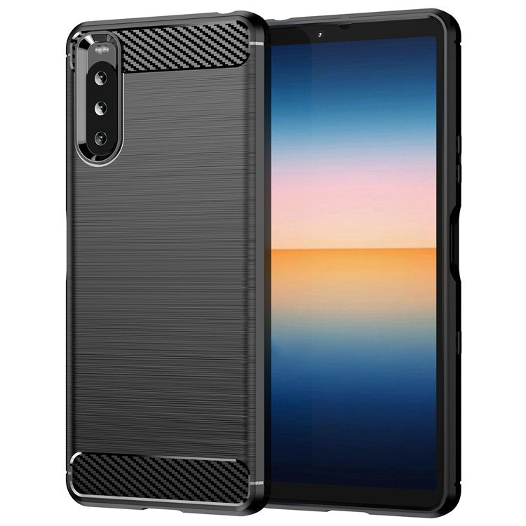 1.8mm Air Cushion Design TPU Case Phone Cover with Carbon Fiber Texture Brushed Surface for Sony Xperia 10 III 5G/10 III Lite - Black