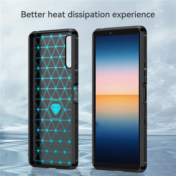 1.8mm Air Cushion Design TPU Case Phone Cover with Carbon Fiber Texture Brushed Surface for Sony Xperia 10 III 5G/10 III Lite - Black