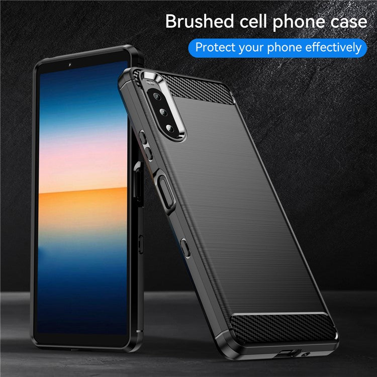 1.8mm Air Cushion Design TPU Case Phone Cover with Carbon Fiber Texture Brushed Surface for Sony Xperia 10 III 5G/10 III Lite - Black