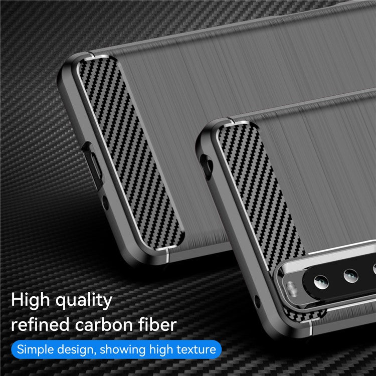 1.8mm Air Cushion Design TPU Case Phone Cover with Carbon Fiber Texture Brushed Surface for Sony Xperia 10 III 5G/10 III Lite - Black