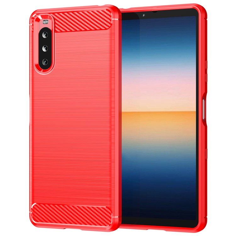 1.8mm Air Cushion Design TPU Case Phone Cover with Carbon Fiber Texture Brushed Surface for Sony Xperia 10 III 5G/10 III Lite - Red