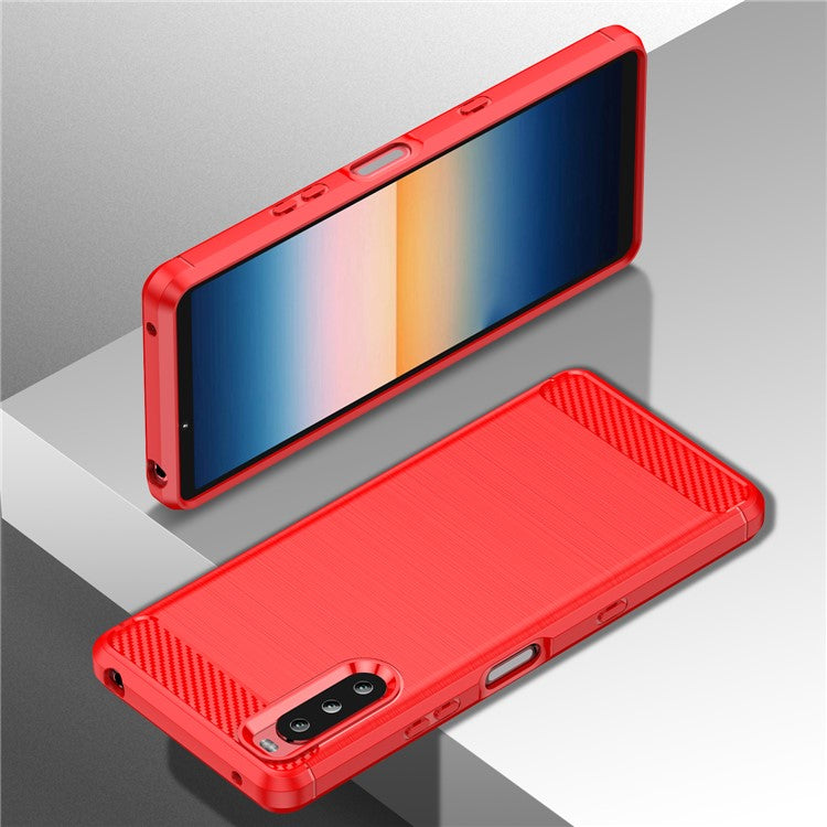 1.8mm Air Cushion Design TPU Case Phone Cover with Carbon Fiber Texture Brushed Surface for Sony Xperia 10 III 5G/10 III Lite - Red