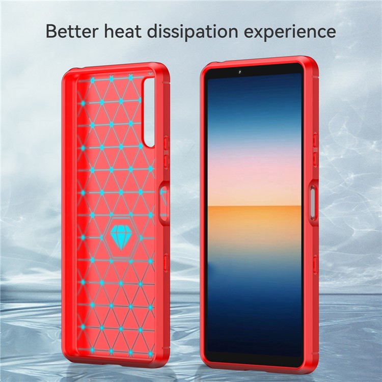 1.8mm Air Cushion Design TPU Case Phone Cover with Carbon Fiber Texture Brushed Surface for Sony Xperia 10 III 5G/10 III Lite - Red