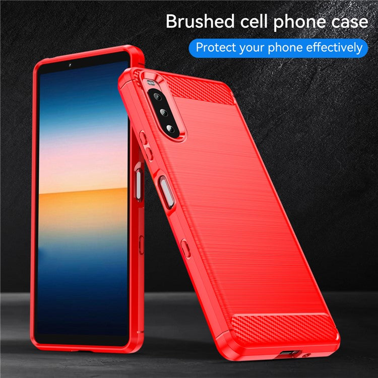 1.8mm Air Cushion Design TPU Case Phone Cover with Carbon Fiber Texture Brushed Surface for Sony Xperia 10 III 5G/10 III Lite - Red