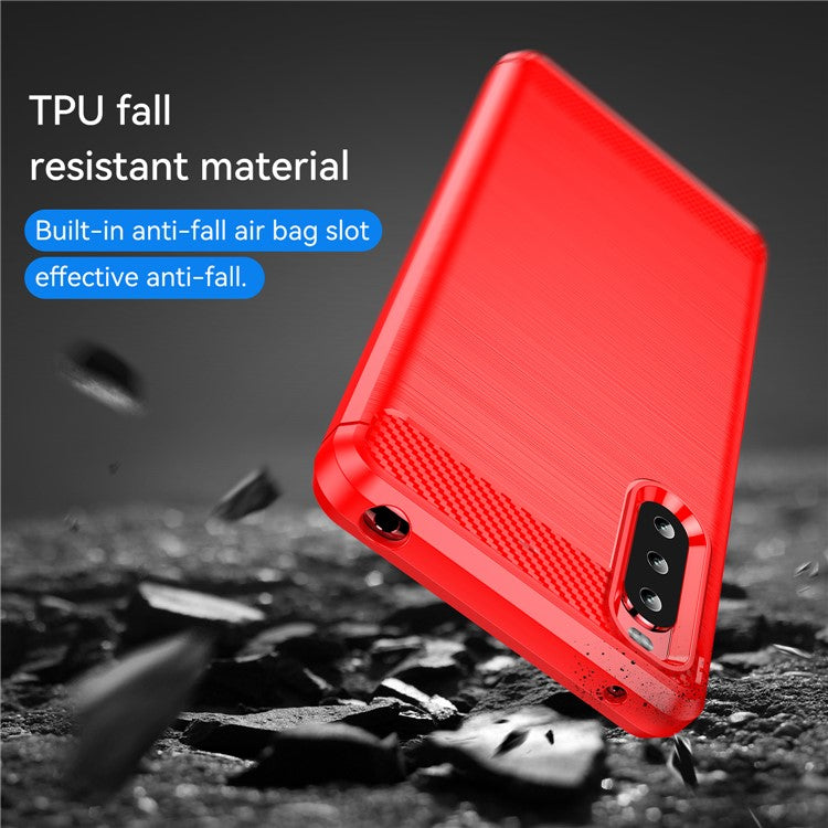 1.8mm Air Cushion Design TPU Case Phone Cover with Carbon Fiber Texture Brushed Surface for Sony Xperia 10 III 5G/10 III Lite - Red