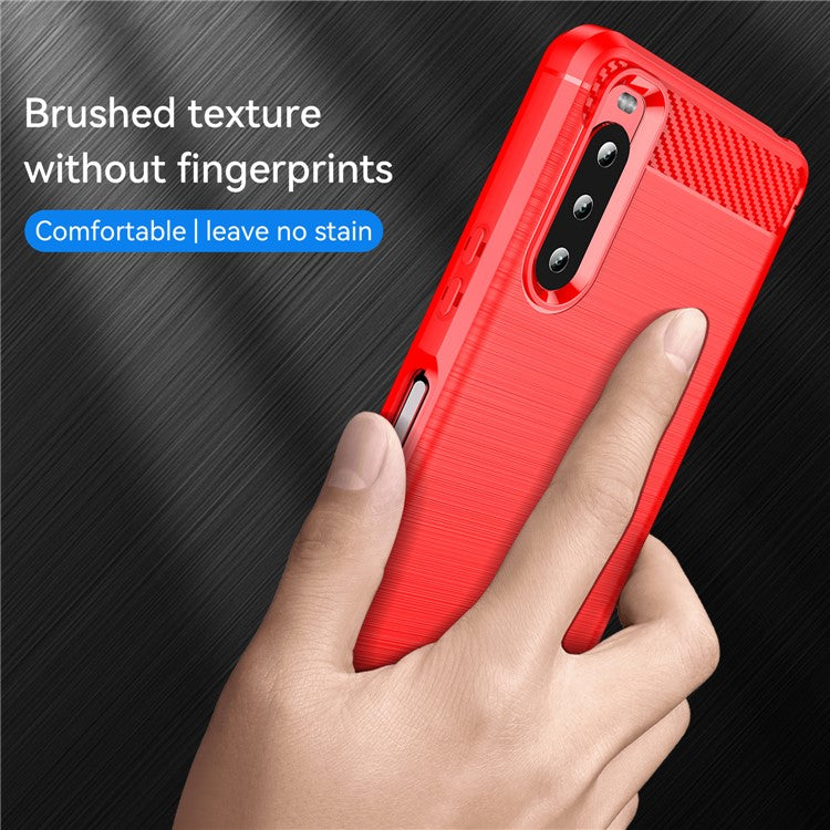 1.8mm Air Cushion Design TPU Case Phone Cover with Carbon Fiber Texture Brushed Surface for Sony Xperia 10 III 5G/10 III Lite - Red