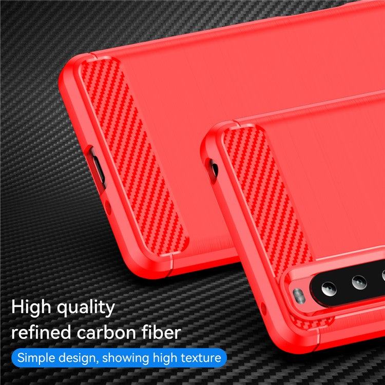 1.8mm Air Cushion Design TPU Case Phone Cover with Carbon Fiber Texture Brushed Surface for Sony Xperia 10 III 5G/10 III Lite - Red