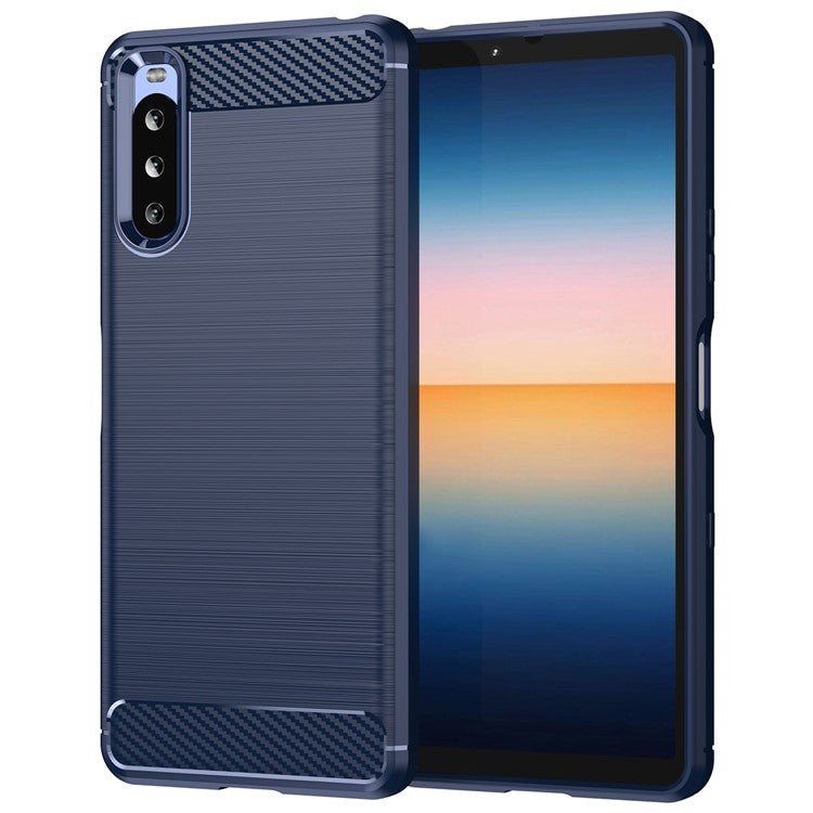 1.8mm Air Cushion Design TPU Case Phone Cover with Carbon Fiber Texture Brushed Surface for Sony Xperia 10 III 5G/10 III Lite - Blue