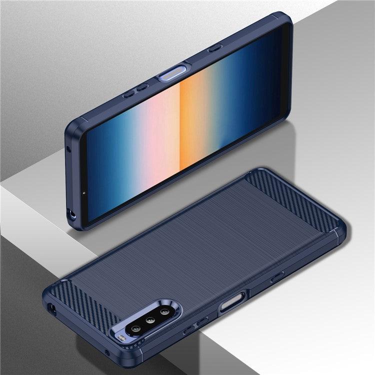 1.8mm Air Cushion Design TPU Case Phone Cover with Carbon Fiber Texture Brushed Surface for Sony Xperia 10 III 5G/10 III Lite - Blue