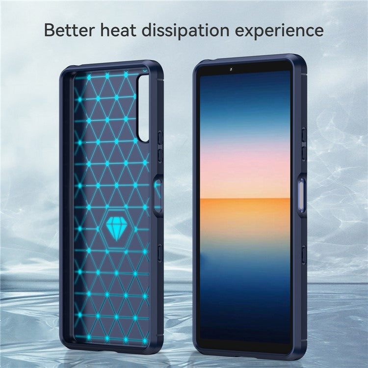 1.8mm Air Cushion Design TPU Case Phone Cover with Carbon Fiber Texture Brushed Surface for Sony Xperia 10 III 5G/10 III Lite - Blue