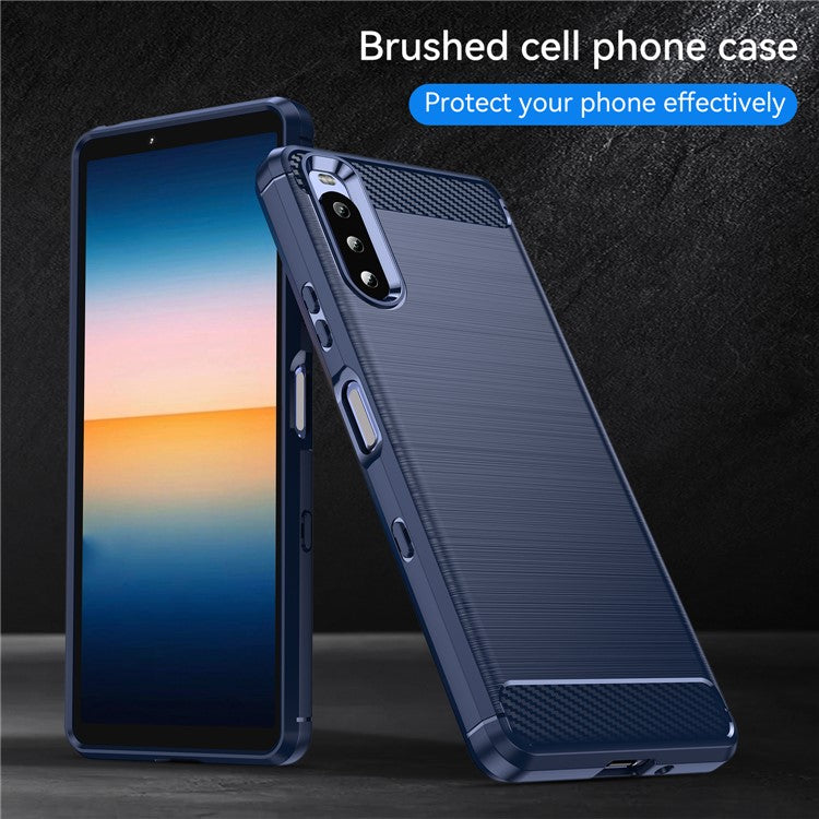 1.8mm Air Cushion Design TPU Case Phone Cover with Carbon Fiber Texture Brushed Surface for Sony Xperia 10 III 5G/10 III Lite - Blue