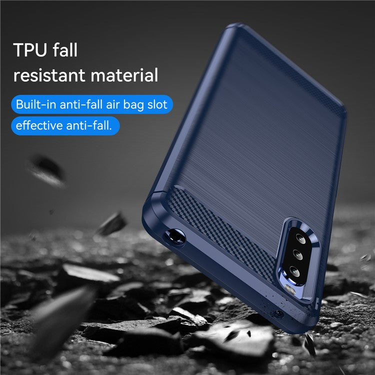 1.8mm Air Cushion Design TPU Case Phone Cover with Carbon Fiber Texture Brushed Surface for Sony Xperia 10 III 5G/10 III Lite - Blue