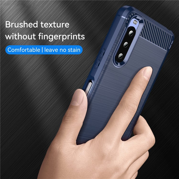 1.8mm Air Cushion Design TPU Case Phone Cover with Carbon Fiber Texture Brushed Surface for Sony Xperia 10 III 5G/10 III Lite - Blue