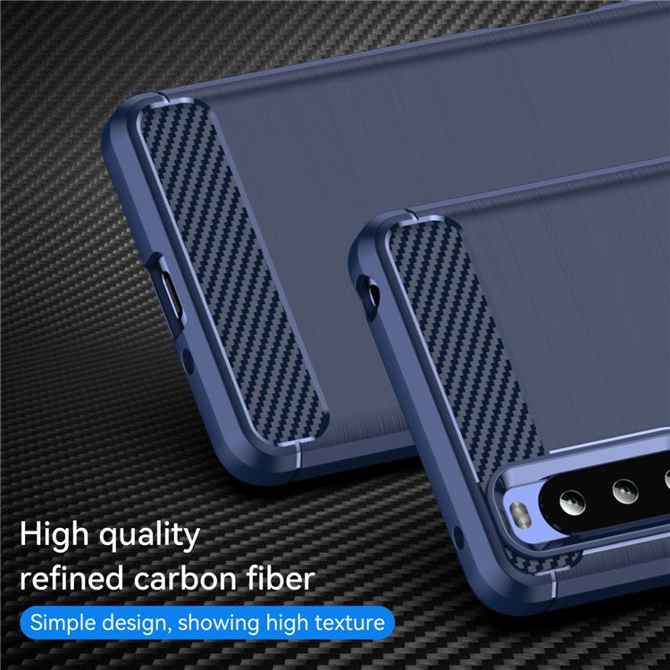 1.8mm Air Cushion Design TPU Case Phone Cover with Carbon Fiber Texture Brushed Surface for Sony Xperia 10 III 5G/10 III Lite - Blue