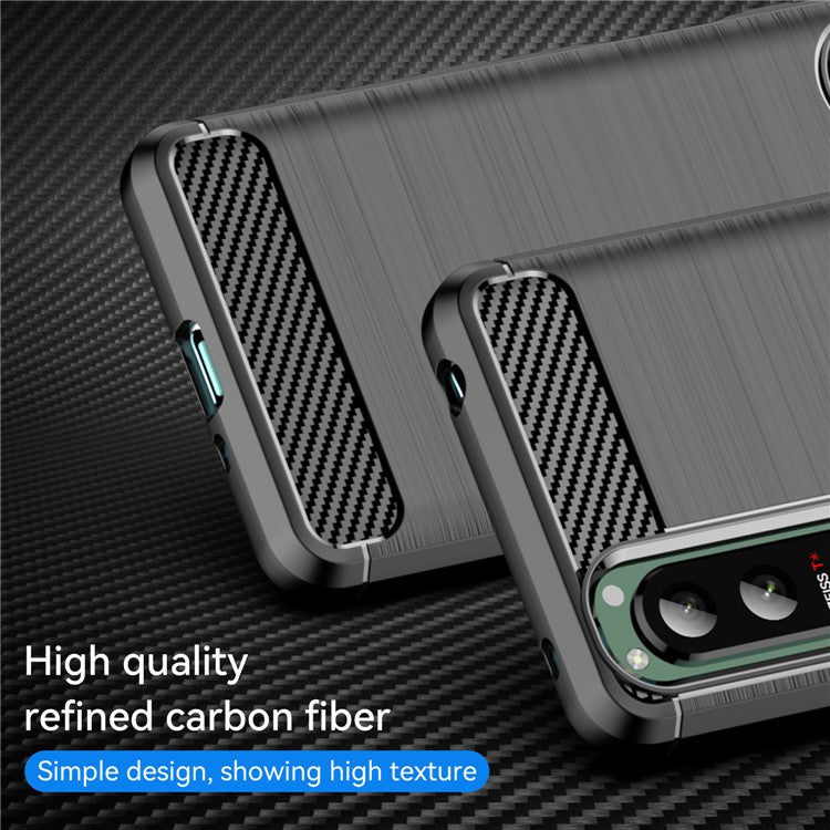 1.8mm Brushed Surface TPU Case Carbon Fiber Texture Phone Back Protector Cover for Sony Xperia 5 III 5G - Black