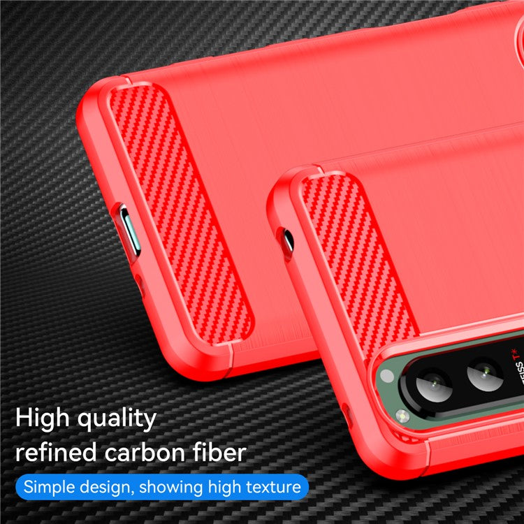 1.8mm Brushed Surface TPU Case Carbon Fiber Texture Phone Back Protector Cover for Sony Xperia 5 III 5G - Red