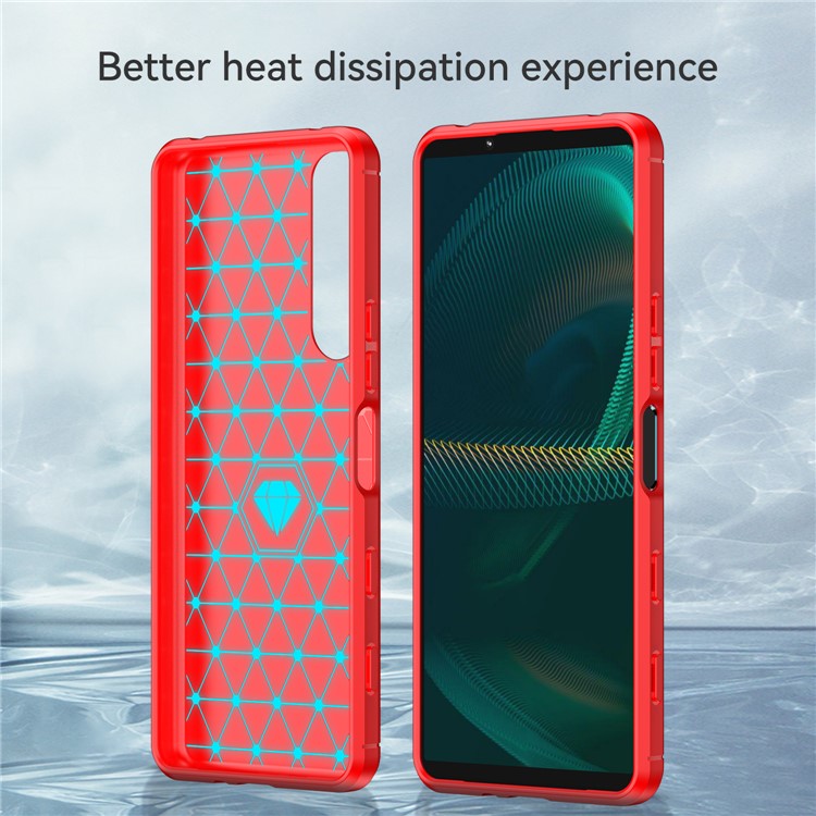 1.8mm Brushed Surface TPU Case Carbon Fiber Texture Phone Back Protector Cover for Sony Xperia 5 III 5G - Red