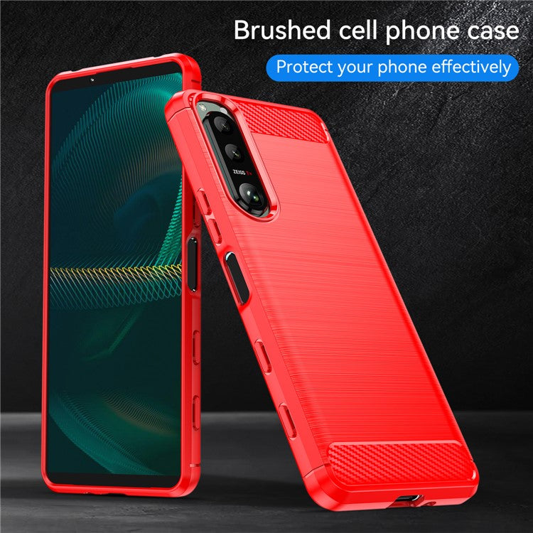 1.8mm Brushed Surface TPU Case Carbon Fiber Texture Phone Back Protector Cover for Sony Xperia 5 III 5G - Red