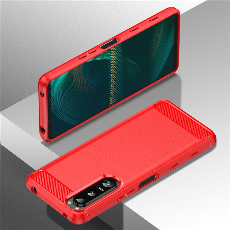 1.8mm Brushed Surface TPU Case Carbon Fiber Texture Phone Back Protector Cover for Sony Xperia 5 III 5G - Red