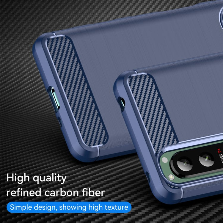 1.8mm Brushed Surface TPU Case Carbon Fiber Texture Phone Back Protector Cover for Sony Xperia 5 III 5G - Blue