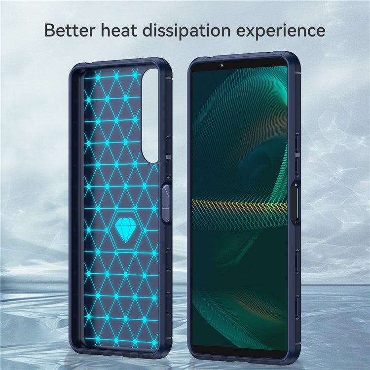 1.8mm Brushed Surface TPU Case Carbon Fiber Texture Phone Back Protector Cover for Sony Xperia 5 III 5G - Blue