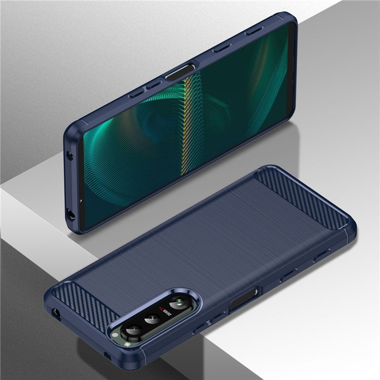 1.8mm Brushed Surface TPU Case Carbon Fiber Texture Phone Back Protector Cover for Sony Xperia 5 III 5G - Blue