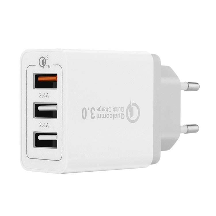 3 Ports Quick Charger QC 3.0 30W USB Charger Travel Adapter for iPhone Samsung Huawei - EU Plug