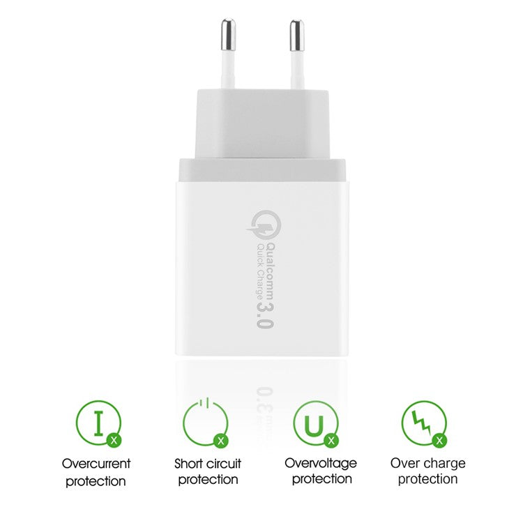 3 Ports Quick Charger QC 3.0 30W USB Charger Travel Adapter for iPhone Samsung Huawei - EU Plug