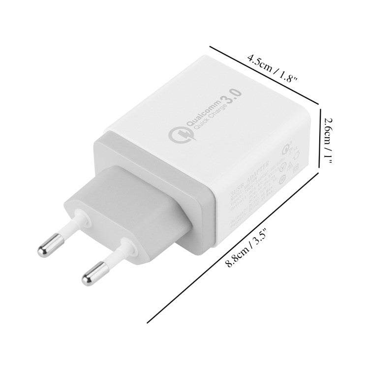 3 Ports Quick Charger QC 3.0 30W USB Charger Travel Adapter for iPhone Samsung Huawei - EU Plug