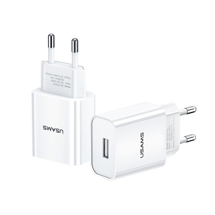 USAMS US-CC075 T18 5V 2.1A Single USB Travel Wall Time-Saving Charger for Smartphones - EU Plug