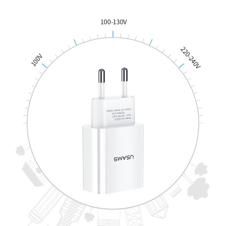 USAMS US-CC075 T18 5V 2.1A Single USB Travel Wall Time-Saving Charger for Smartphones - EU Plug