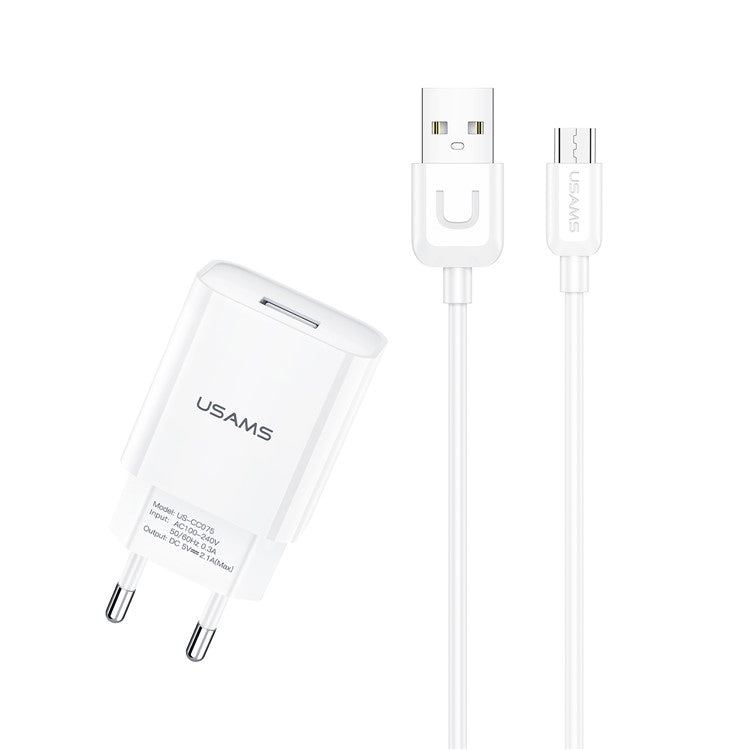 USAMS T21 Travel Charger Set 2.1A Wall Phone Charger and Micro USB Cable (EU Plug)