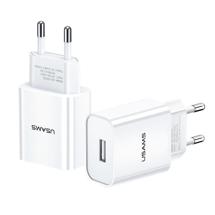 USAMS T21 Travel Charger Set 2.1A Fast Charging Wall Phone Charger and Lightning 8 Pin Cable (EU Plug)