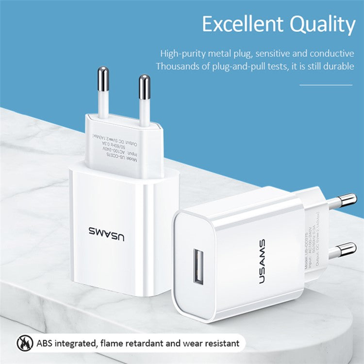 USAMS T21 Travel Charger Set 2.1A Fast Charging Wall Phone Charger and Lightning 8 Pin Cable (EU Plug)