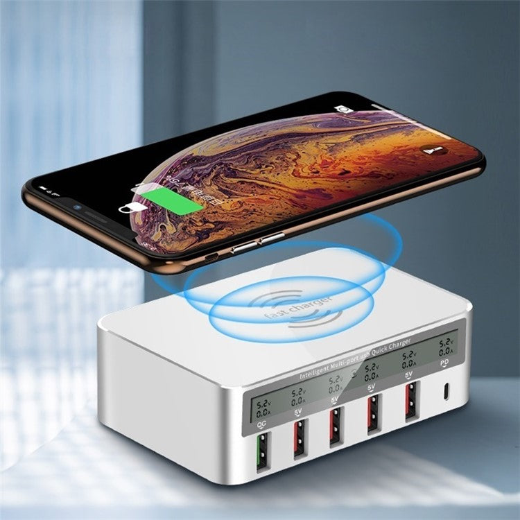 Intelligent Multi-port USB Quick Charger Wireless Charger Smart Plug Wireless USB-C + QC3.0 + PD (Support FOD Function) - US Plug