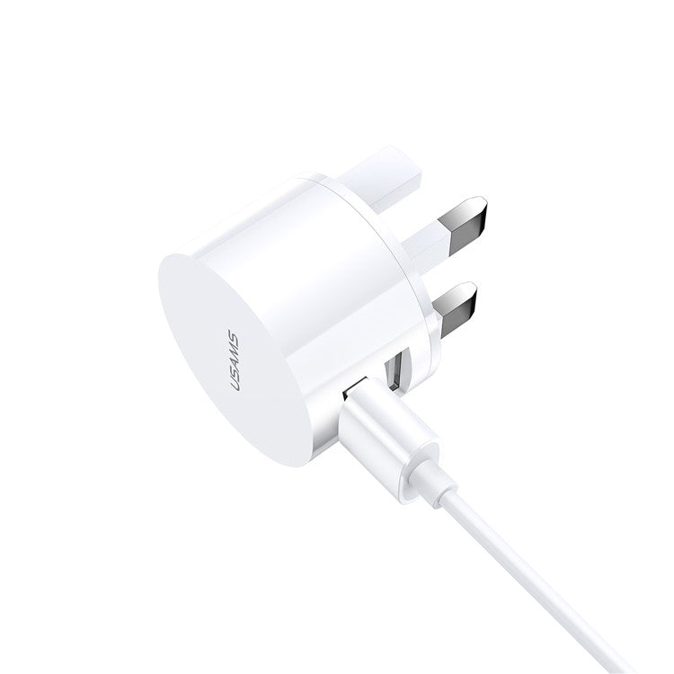 USAMS Dual Ports USB Round Travel Charger + Lightning 8 Pin Data Sync Charging Cable for iPhone - UK Plug