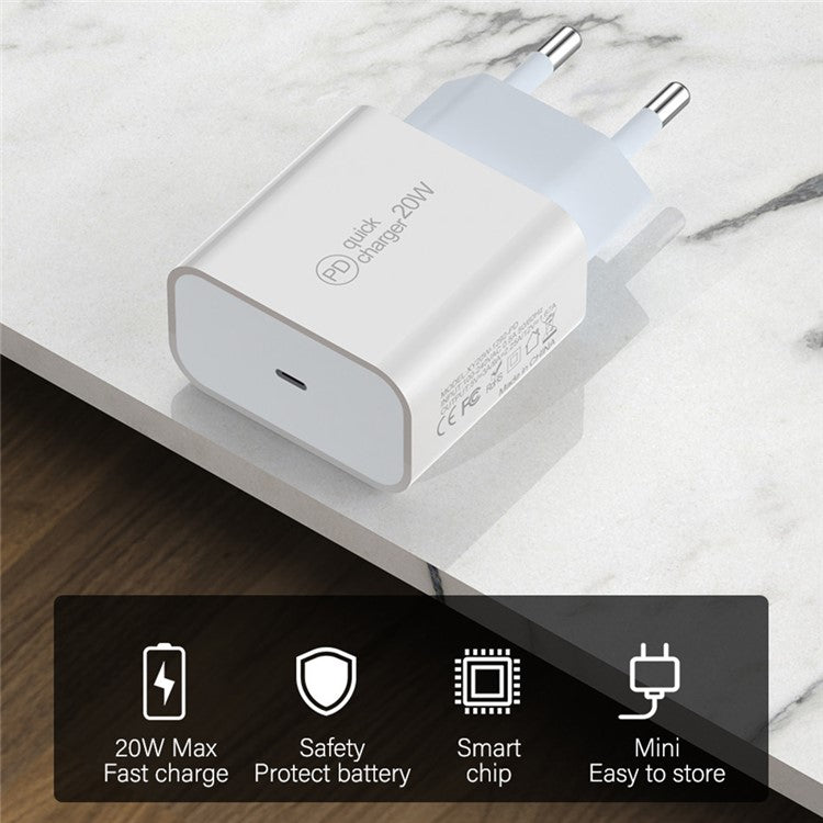 PD 20W Fast Charging USB C Charger Block EU Plug Power Adapter for iPhone 13 / 14 Series