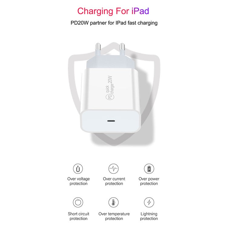 PD 20W Fast Charging USB C Charger Block EU Plug Power Adapter for iPhone 13 / 14 Series