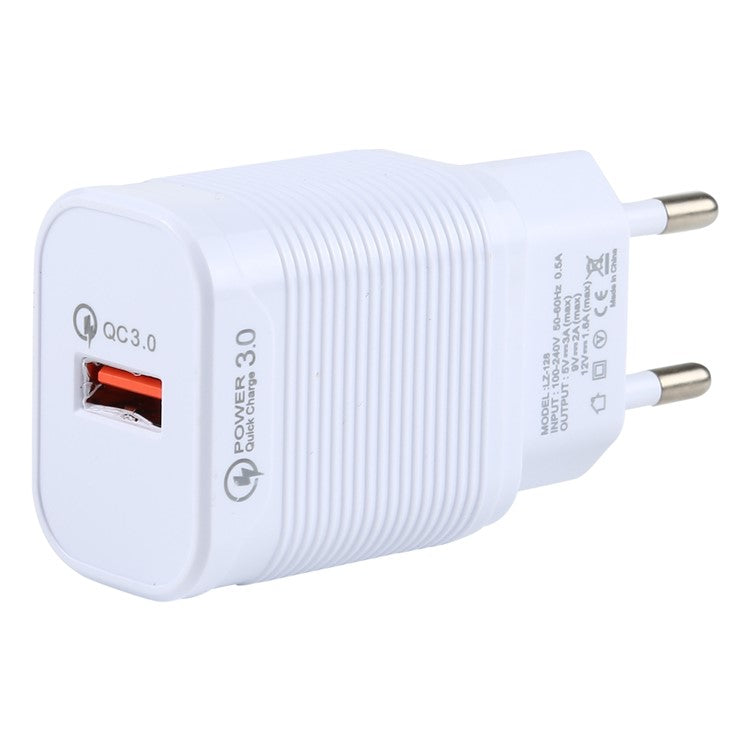 LZ-728 2 in 1 QC 3.0 18W [EU Plug] Travel Charger + USB to Lightning 8 Pin Data Cable, 1m - White