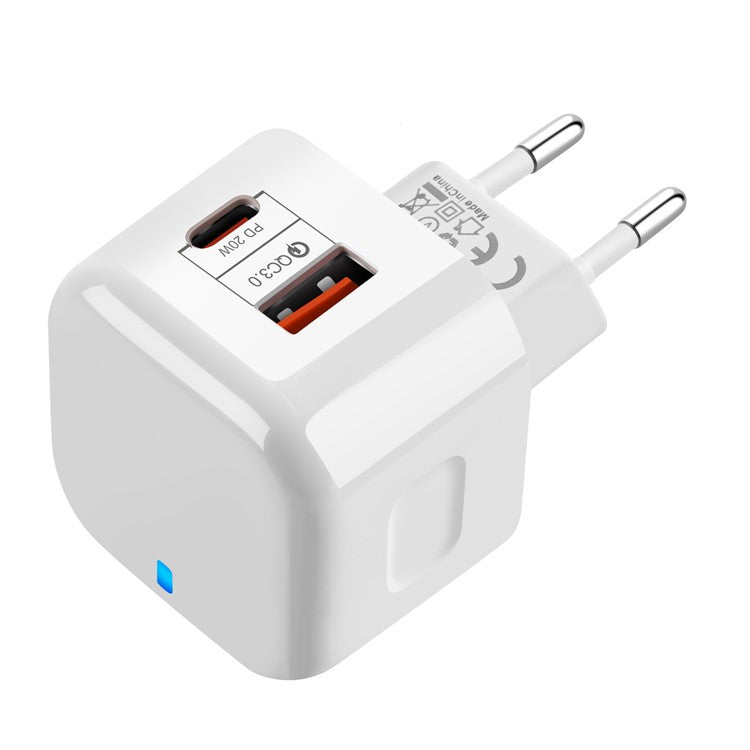 YSY-6087 PD 20W+QC 3.0 Dual Port Wall Charger Travel Power Adapter - EU Plug