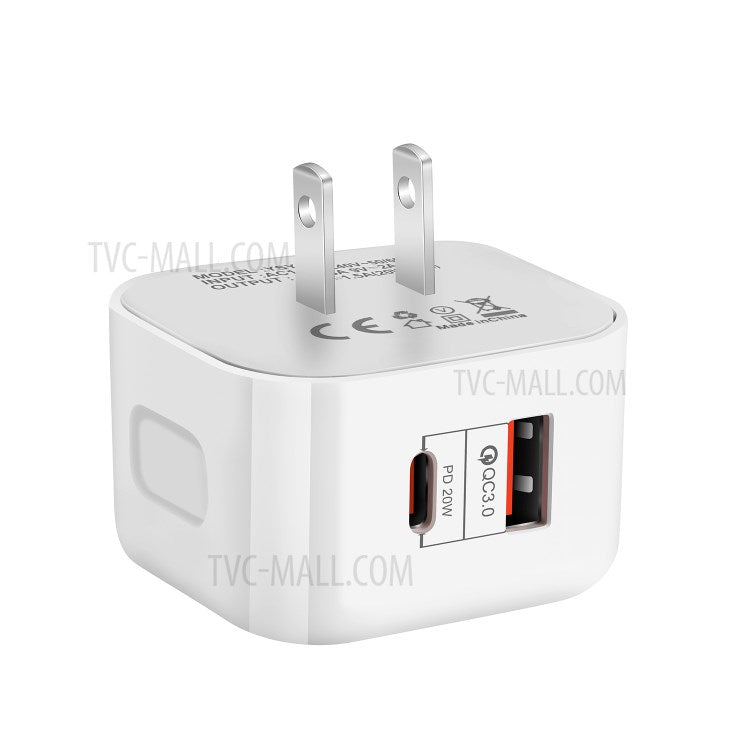 YSY-6087 PD 20W+QC 3.0 Dual Port Wall Charger Travel Power Adapter - US Plug