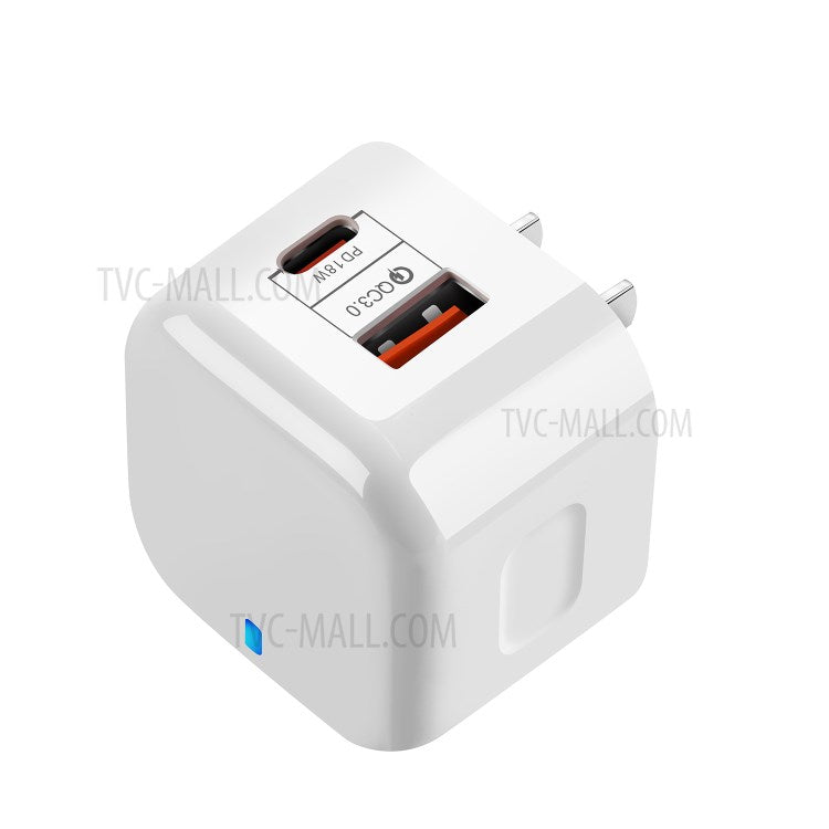 YSY-6087 PD 20W+QC 3.0 Dual Port Wall Charger Travel Power Adapter - US Plug