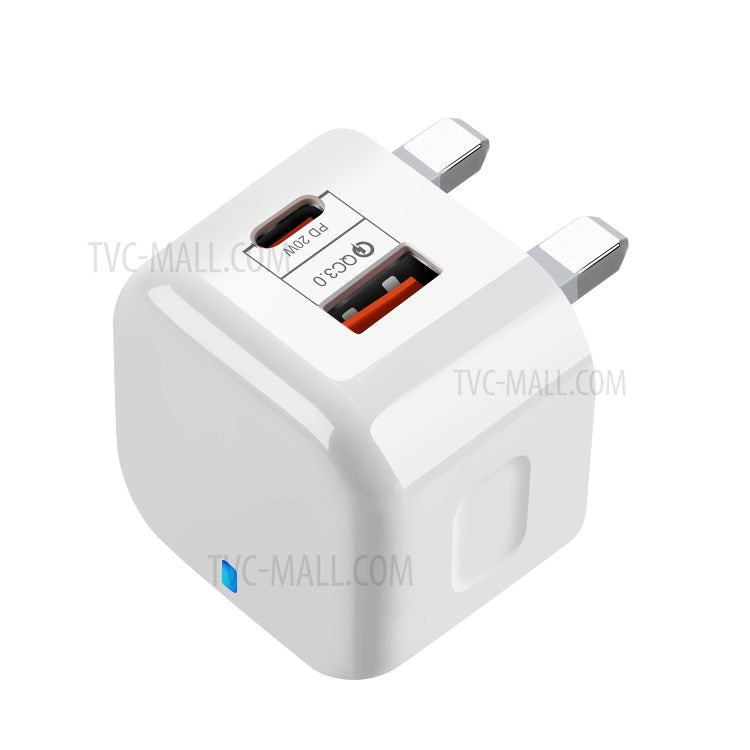 YSY-6087 PD 20W+QC 3.0 Dual Port Wall Charger Travel Power Adapter - UK Plug