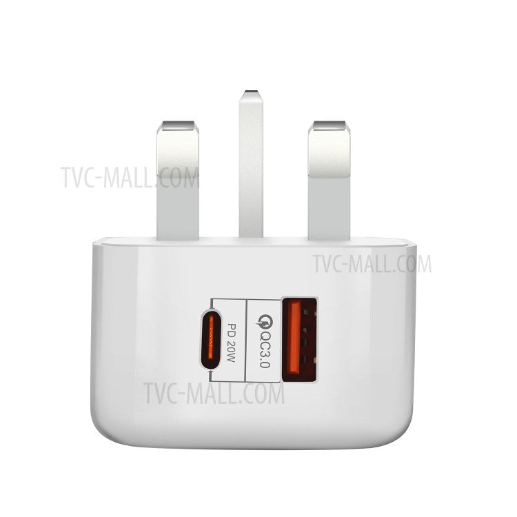 YSY-6087 PD 20W+QC 3.0 Dual Port Wall Charger Travel Power Adapter - UK Plug