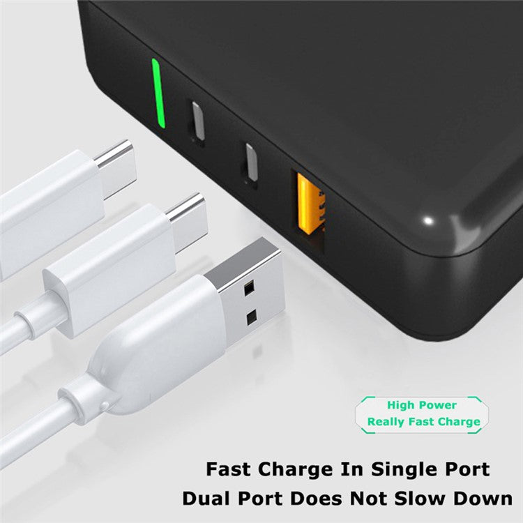 65W Quick Charge 3.0 USB Fast Charging PD GaN Charger for iPhone Xiaomi Huawei Samsung US/EU/UK Plug - Black